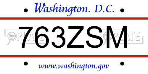 763ZSM District Of Columbia License Plate