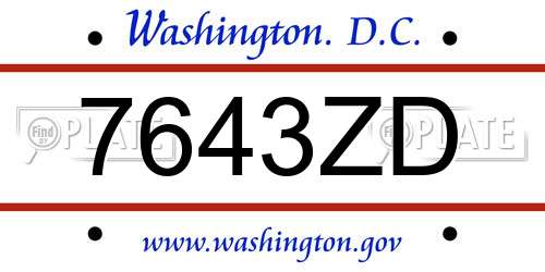 7643ZD District Of Columbia License Plate