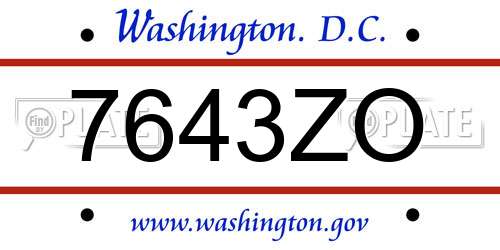 7643ZO District Of Columbia License Plate