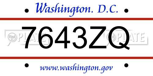 7643ZQ District Of Columbia License Plate