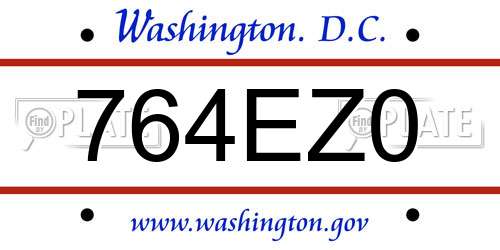 764EZ0 District Of Columbia License Plate