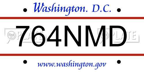 764NMD District Of Columbia License Plate
