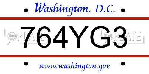 764YG3 District Of Columbia License Plate