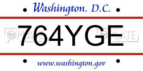 764YGE District Of Columbia License Plate