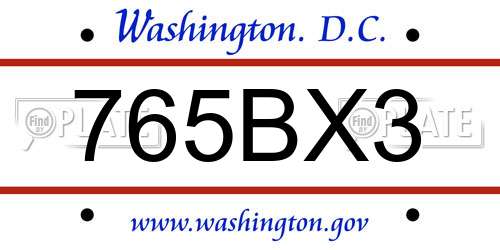 765BX3 District Of Columbia License Plate