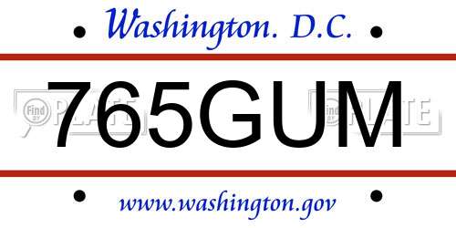 765GUM District Of Columbia License Plate