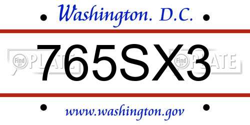 765SX3 District Of Columbia License Plate