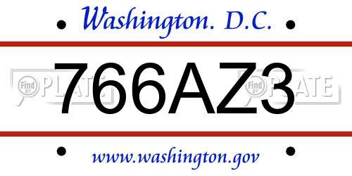 766AZ3 District Of Columbia License Plate