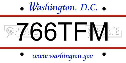 766TFM District Of Columbia License Plate