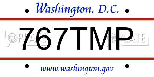 767TMP District Of Columbia License Plate