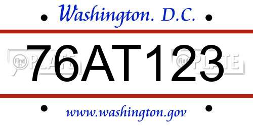 76AT123 District Of Columbia License Plate