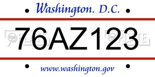 76AZ123 District Of Columbia License Plate