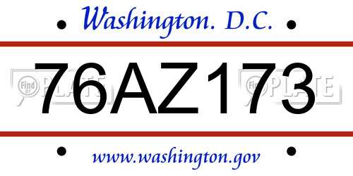 76AZ173 District Of Columbia License Plate