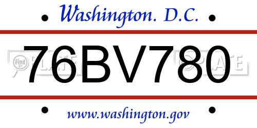 76BV780 District Of Columbia License Plate