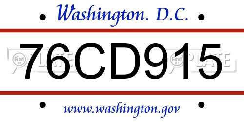 76CD915 District Of Columbia License Plate