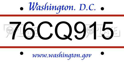 76CQ915 District Of Columbia License Plate