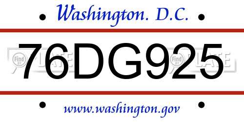 76DG925 District Of Columbia License Plate