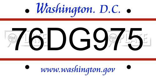 76DG975 District Of Columbia License Plate