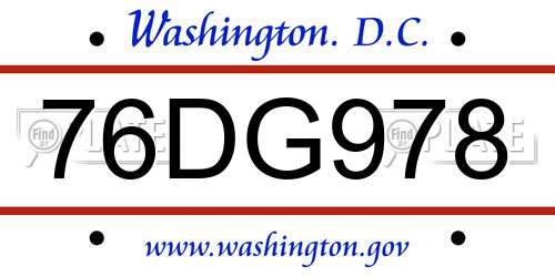 76DG978 District Of Columbia License Plate