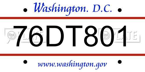 76DT801 District Of Columbia License Plate