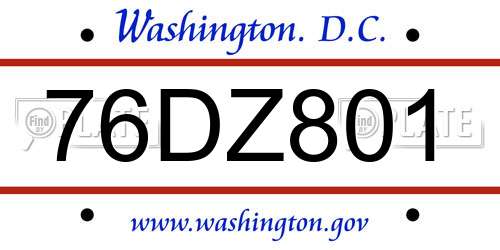76DZ801 District Of Columbia License Plate