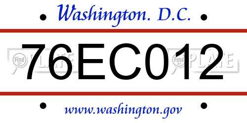 76EC012 District Of Columbia License Plate