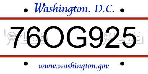 76OG925 District Of Columbia License Plate