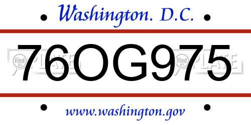 76OG975 District Of Columbia License Plate