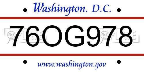 76OG978 District Of Columbia License Plate