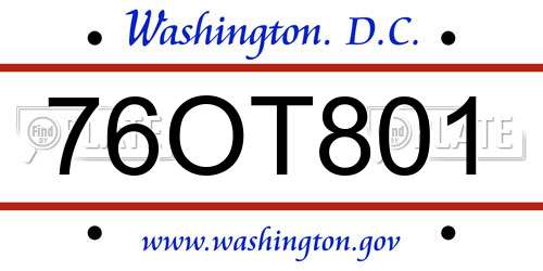 76OT801 District Of Columbia License Plate