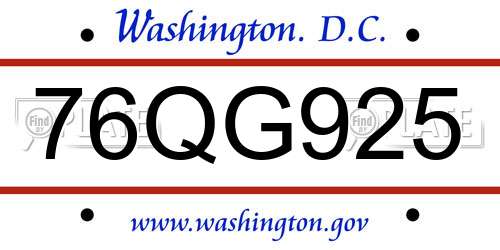 76QG925 District Of Columbia License Plate