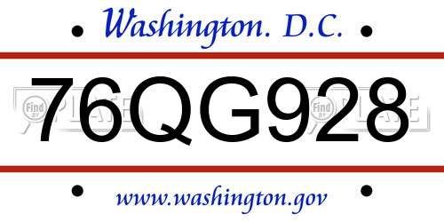 76QG928 District Of Columbia License Plate