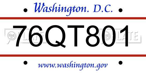76QT801 District Of Columbia License Plate