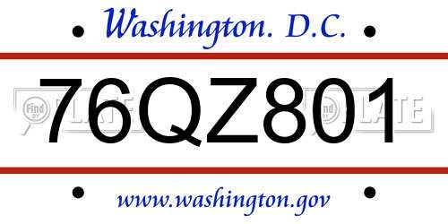 76QZ801 District Of Columbia License Plate