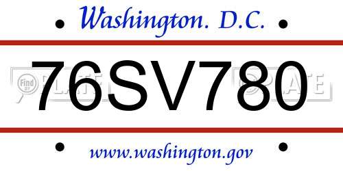 76SV780 District Of Columbia License Plate