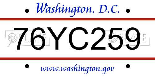76YC259 District Of Columbia License Plate