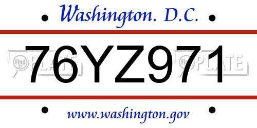 76YZ971 District Of Columbia License Plate