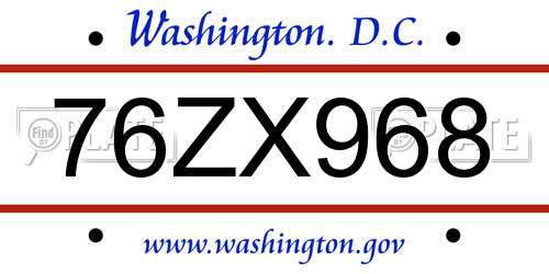 76ZX968 District Of Columbia License Plate