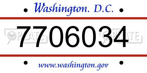 7706034 District Of Columbia License Plate