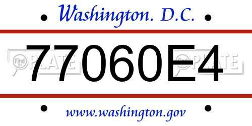 77060E4 District Of Columbia License Plate