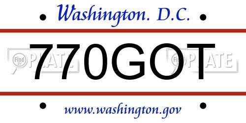 770GOT District Of Columbia License Plate