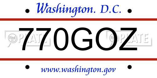770GOZ District Of Columbia License Plate