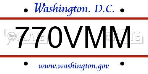 770VMM District Of Columbia License Plate
