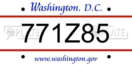 771Z85 District Of Columbia License Plate