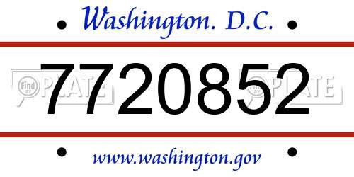 7720852 District Of Columbia License Plate
