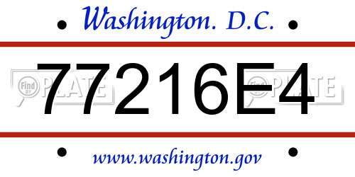 77216E4 District Of Columbia License Plate