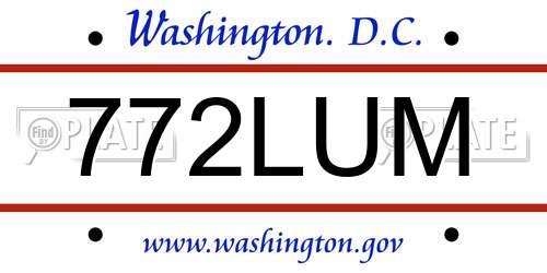 772LUM District Of Columbia License Plate