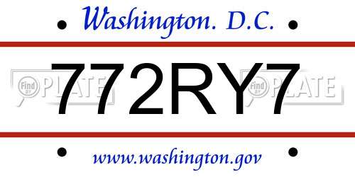 772RY7 District Of Columbia License Plate
