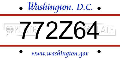 772Z64 District Of Columbia License Plate