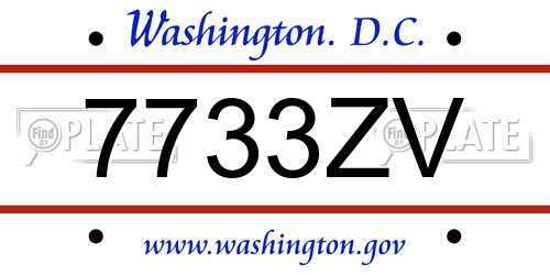 7733ZV District Of Columbia License Plate